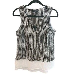 Sanctuary Black/White Tweed Chevron Sleeveless Mixed Media Tunic Medium V-Neck